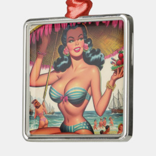 Vintage Summer Pin-up Metal Ornament