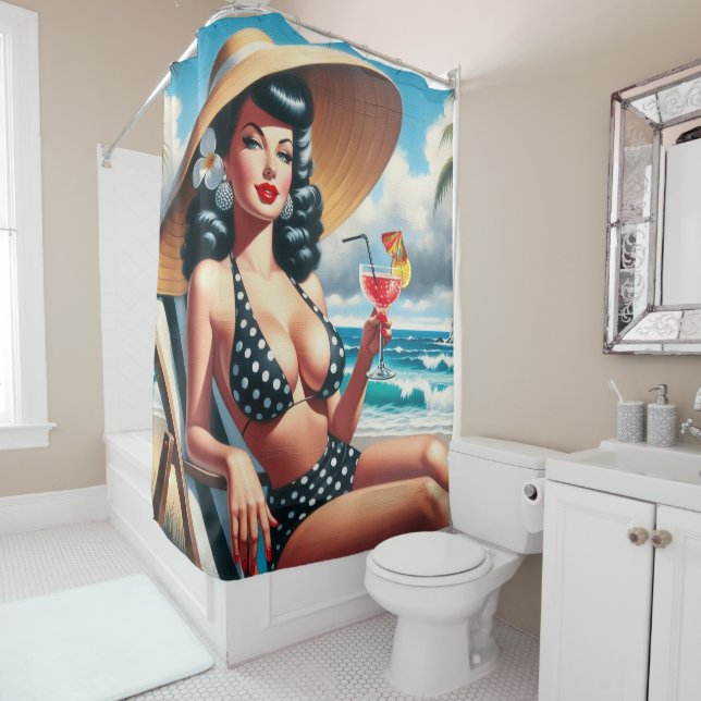 Vintage Summer Pin Up Shower Curtain (In Situ)