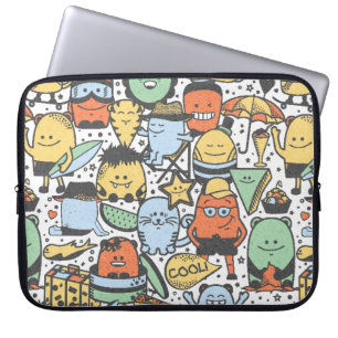 vintage summer seamless pattern with funny monster laptop sleeve