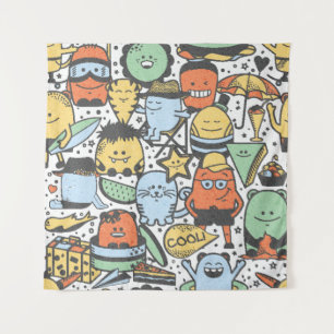 vintage summer seamless pattern with funny monster tapestry