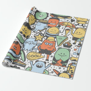 vintage summer seamless pattern with funny monster wrapping paper
