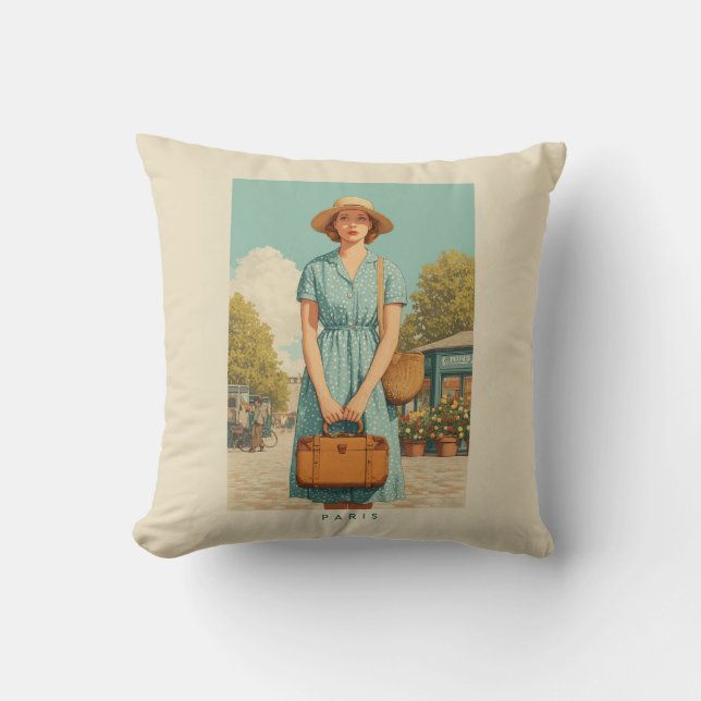 Vintage Summer Stroll in Paris Cushion (Front)