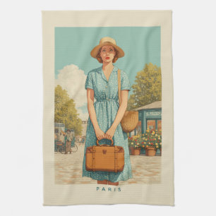 Vintage Summer Stroll in Paris Tea Towel