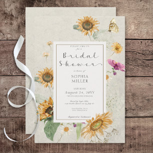 Vintage Summer Sunflower Cream Shower Invitation