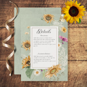 Vintage Summer Sunflower Floral Details Enclosure Card