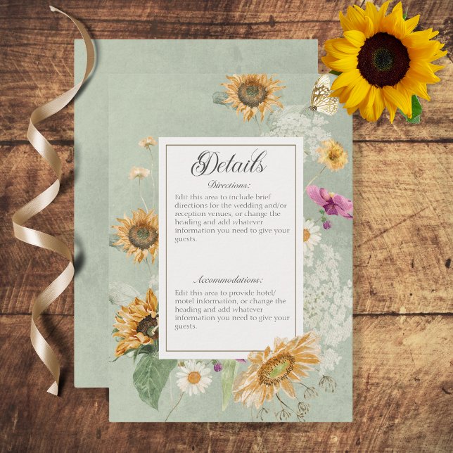 Vintage Summer Sunflower Floral Details Enclosure Card (Creator Uploaded)