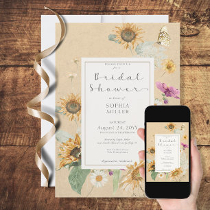 Vintage Summer Sunflower Floral Shower Invitation
