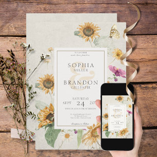 Vintage Summer Sunflower Floral Wedding Invitation