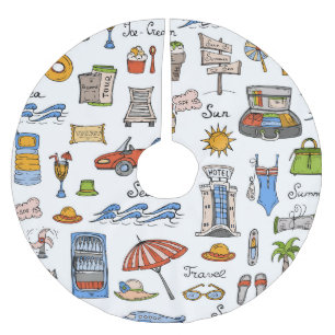 Vintage Summer Symbols Hand-Drawn Pattern Brushed Polyester Tree Skirt