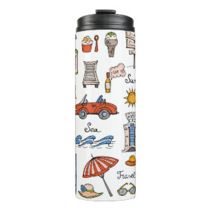 Vintage Summer Symbols Hand-Drawn Pattern Thermal Tumbler