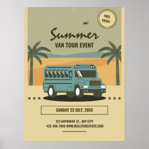 Vintage Summer Tour Poster, Kids Summer camp Poster