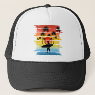 Vintage Summer Vibes Silhouette Surfer Trucker Hat