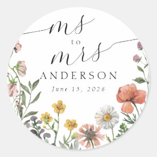 Vintage Summer Wildflower Ms to Mrs Bridal Shower Classic Round Sticker