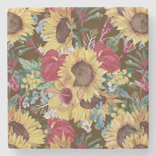 Vintage Summertime Tropical Stone Coaster (Front)