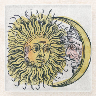 Vintage Sun and Moon Alchemical Woodcut Coaster