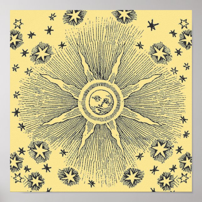 Vintage sun and stars celestial mediaeval sky poster (Front)