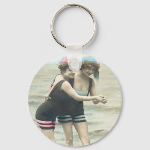 Vintage Sun Bathers Beach Keychain