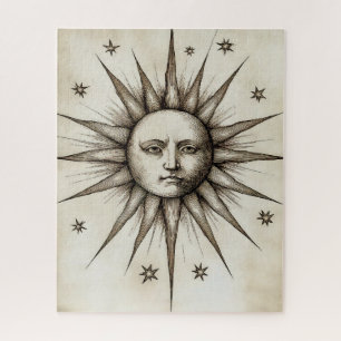 Vintage Sun Face - Retro Engraving Illustration Jigsaw Puzzle