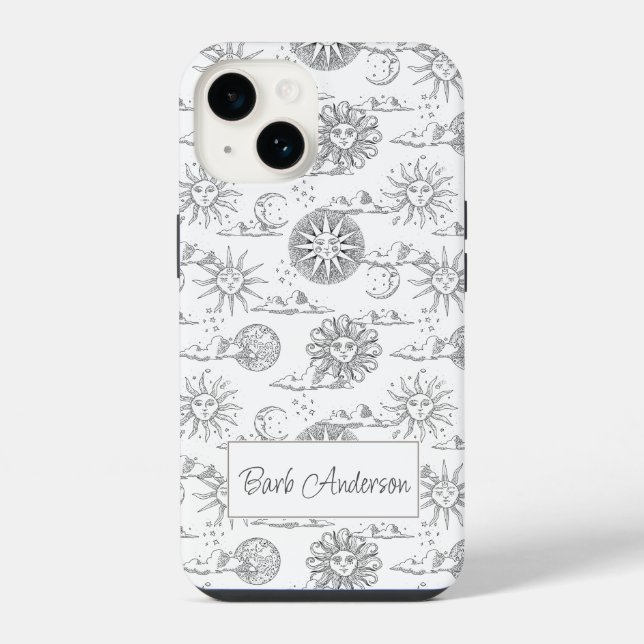 Vintage Sun Moon Celestial Pattern Personalised iPhone Case (Back)