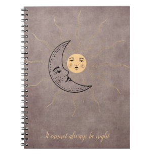 Vintage sun moon gold black distressed rose mauve notebook