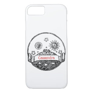 Vintage Sun Moon Stars Ocean Planet Earth Drawing iPhone 8/7 Case