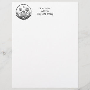 Vintage Sun Moon Stars Ocean Planet Earth Drawing Custom Letterhead