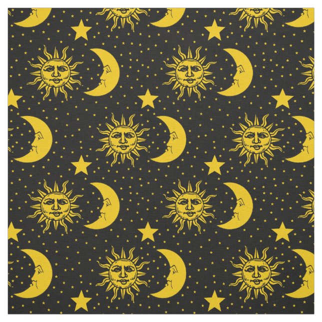 Vintage Sun Moon Stars Pattern Fabric (Swatch)