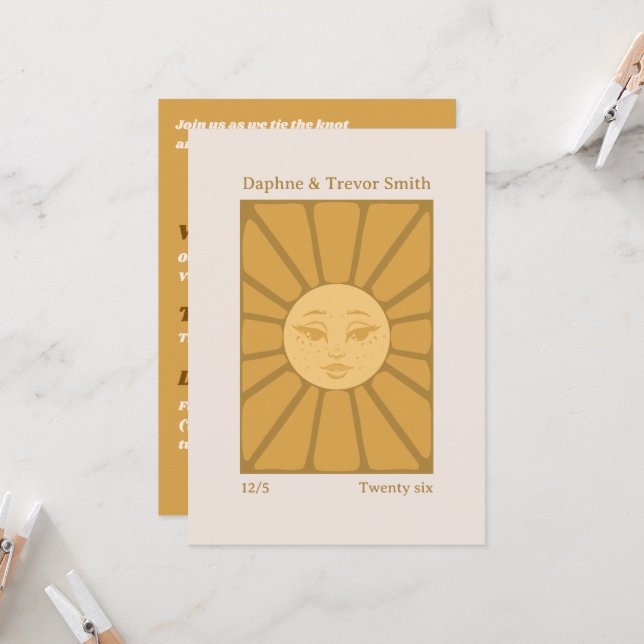 Vintage Sun Wedding Invitation (Front/Back In Situ)