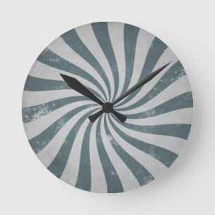 Vintage Sunburst Grey Distressed Wavy Lines Retro Round Clock
