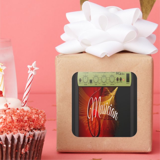 Vintage Sunburst Guitar Player Square Sticker (Party)