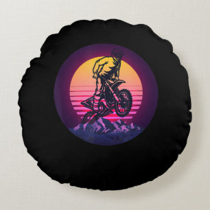 Vintage Sundown Motorbike Gift For Bikers Round Cushion