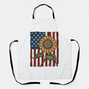 Vintage Sunflower American Flag Apron