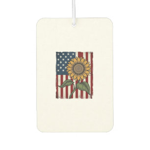 Vintage Sunflower American Flag Car Air Freshener