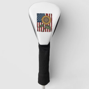Vintage Sunflower American Flag Golf Head Cover