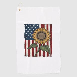 Vintage Sunflower American Flag Golf Towel