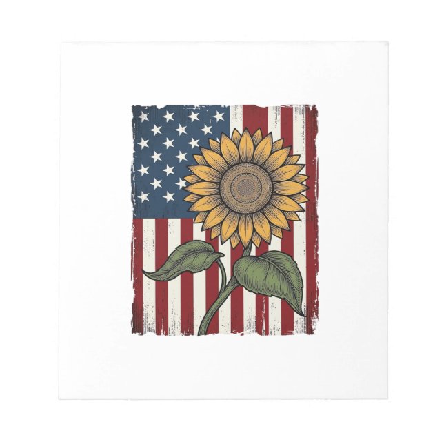 Vintage Sunflower American Flag Notepad (Front)