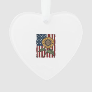 Vintage Sunflower American Flag Ornament