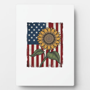 Vintage Sunflower American Flag Plaque