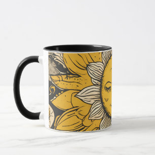 Vintage Sunflower and Sun Face Mug – Celestial Mug