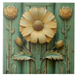 Vintage Sunflower Art Deco Symetrical Ceramic Tile