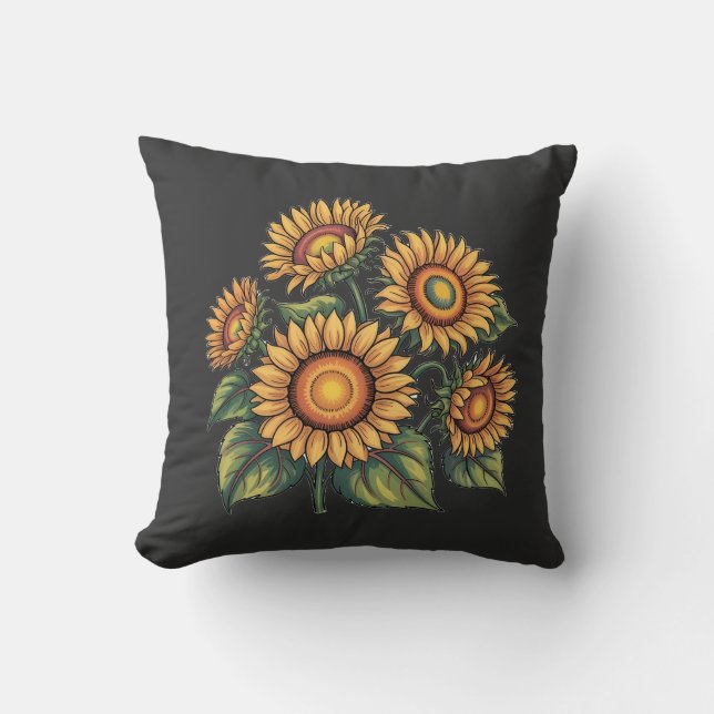 Vintage Sunflower Bees Illustration Floral Nature  Cushion (Front)