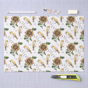 Vintage Sunflower & Birds Vintage Botanical Floral Tissue Paper
