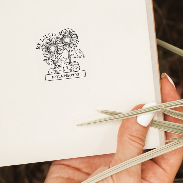 Vintage Sunflower Book Ex Libris  Rubber Stamp (Creator Uploaded)