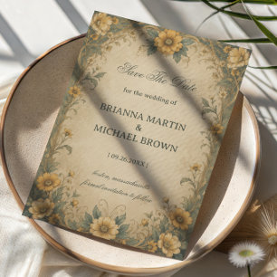 Vintage Sunflower Botanical Save The Date