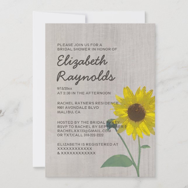Vintage Sunflower Bridal Shower Invitations (Front)