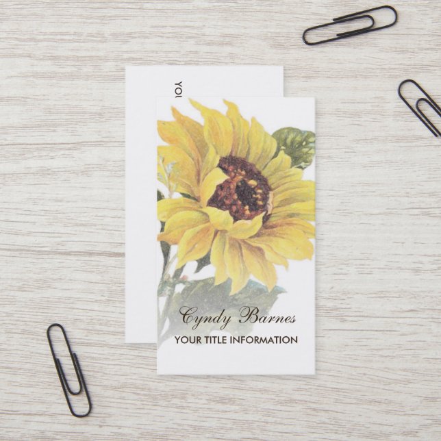 Vintage Sunflower Business Card (Front/Back In Situ)