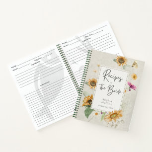 Vintage Sunflower Cream Bridal Shower Recipe Notebook