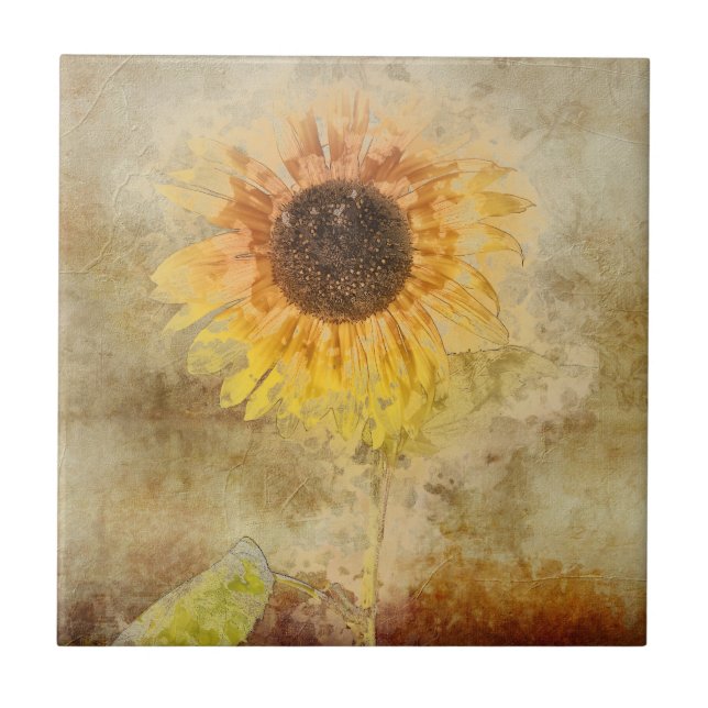Vintage Sunflower Design Ceramic Tile (Front)