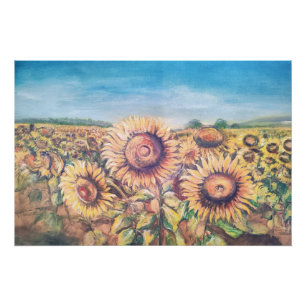 Vintage sunflower field poster
