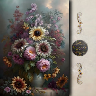 Vintage Sunflower Floral Bouquet Decoupage Tissue Paper